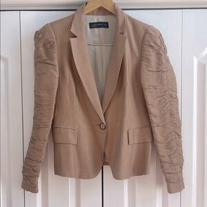 Zara Brown Ruched Sleeve Blazer